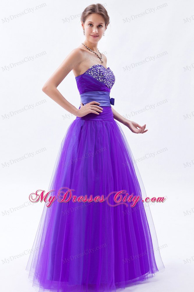 Tulle Sweetheart Beading Bow 2013 Purple Prom Gowns