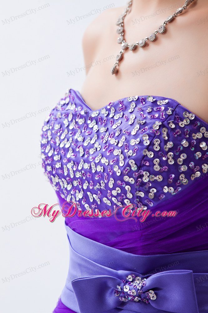 Tulle Sweetheart Beading Bow 2013 Purple Prom Gowns