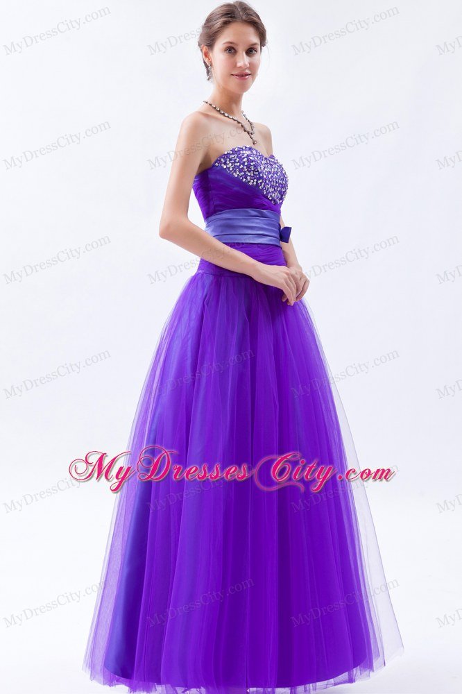 Tulle Sweetheart Beading Bow 2013 Purple Prom Gowns