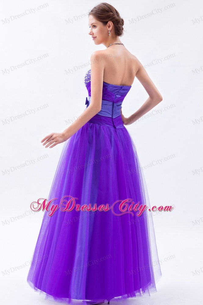 Tulle Sweetheart Beading Bow 2013 Purple Prom Gowns