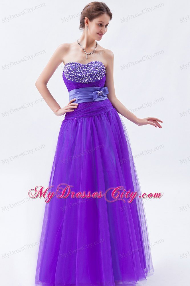 Tulle Sweetheart Beading Bow 2013 Purple Prom Gowns