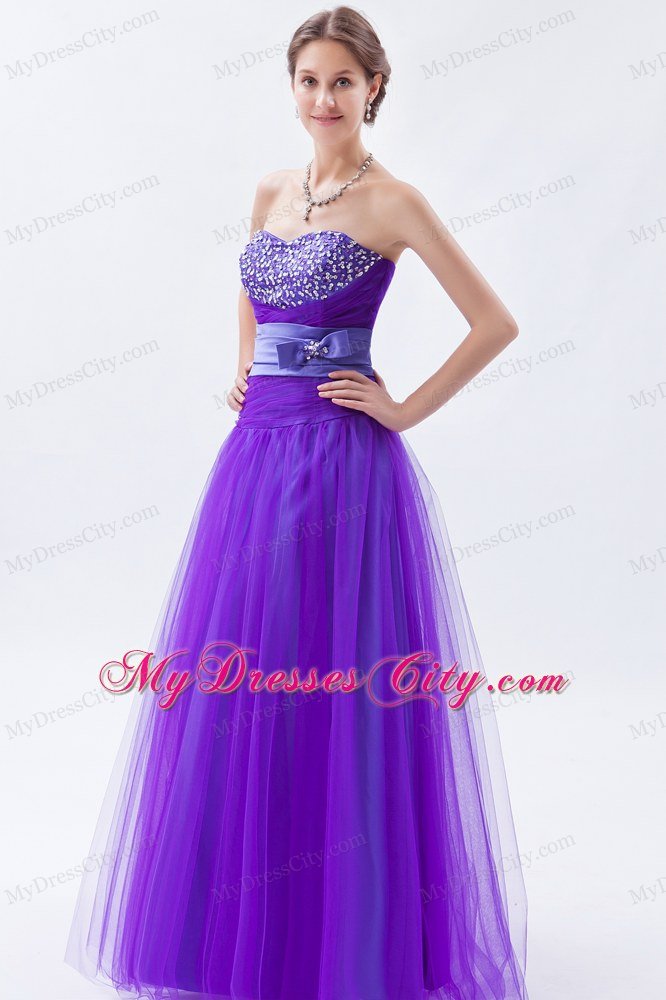 Tulle Sweetheart Beading Bow 2013 Purple Prom Gowns