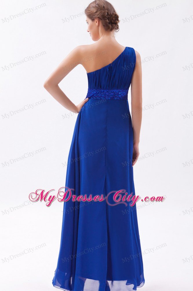 Chiffon One Shoulder Empire Beading Blue Prom Dress for Girls