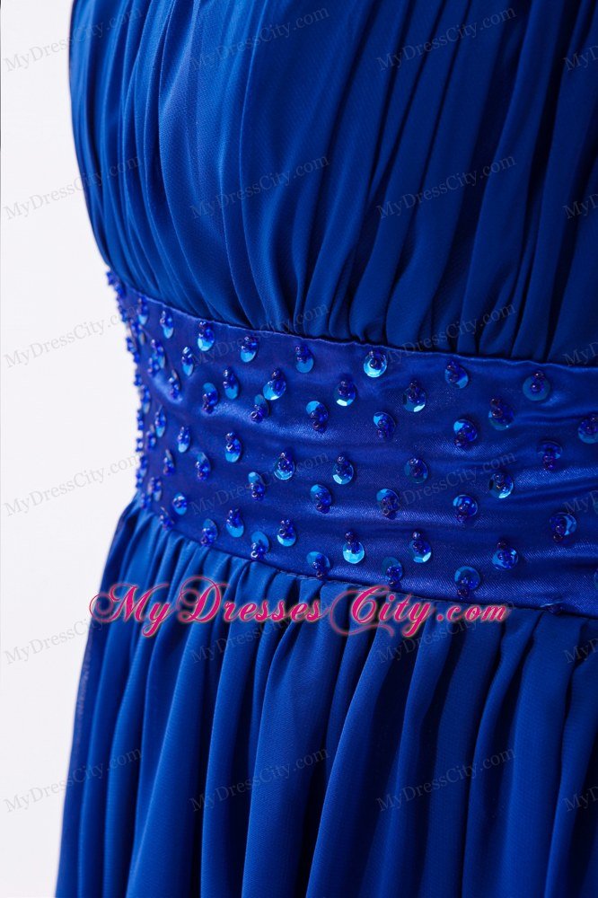 Chiffon One Shoulder Empire Beading Blue Prom Dress for Girls