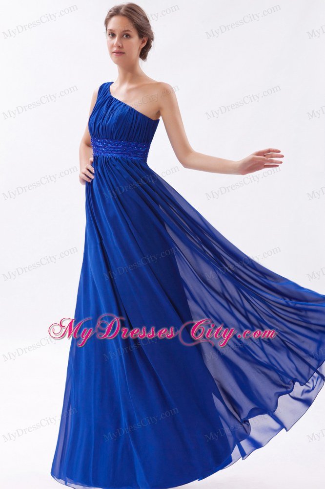 Chiffon One Shoulder Empire Beading Blue Prom Dress for Girls