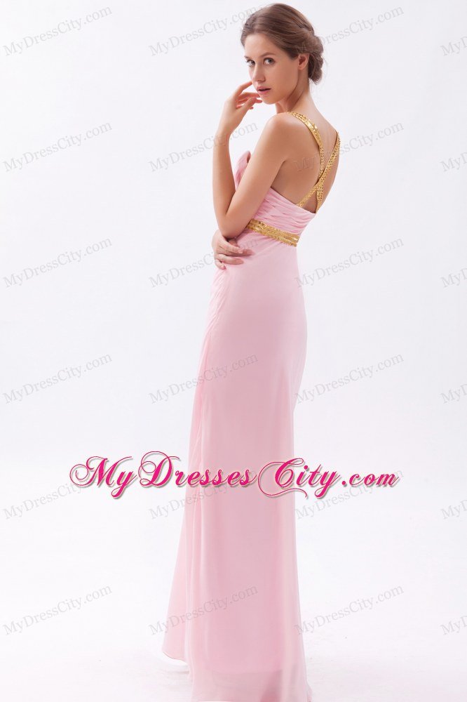 Sexy Sequins Straps Criss Cross Back Baby Pink Prom Dress