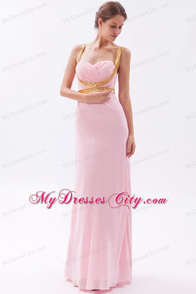 Sexy Sequins Straps Criss Cross Back Baby Pink Prom Dress