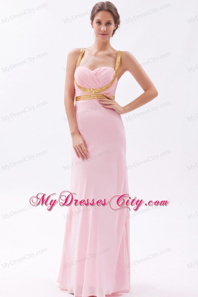 Sexy Sequins Straps Criss Cross Back Baby Pink Prom Dress