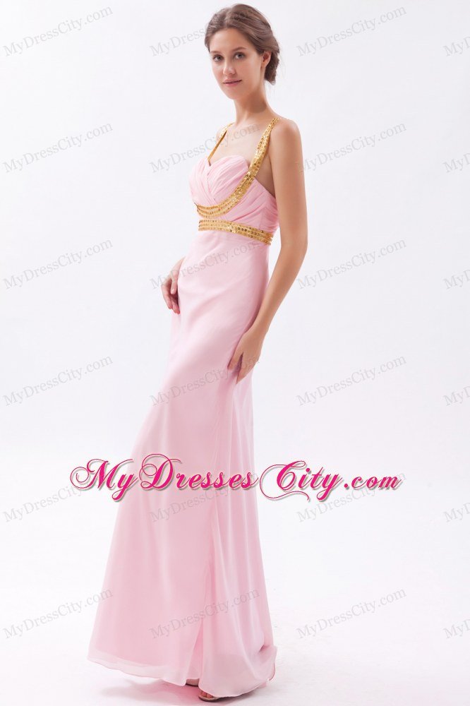 Sexy Sequins Straps Criss Cross Back Baby Pink Prom Dress