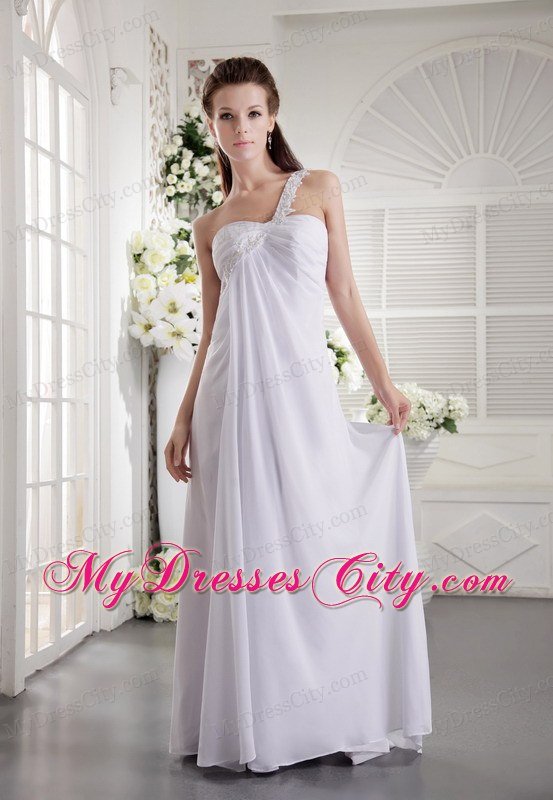 White One Shoulder 2013 Prom Dress with Ruches and Appliques