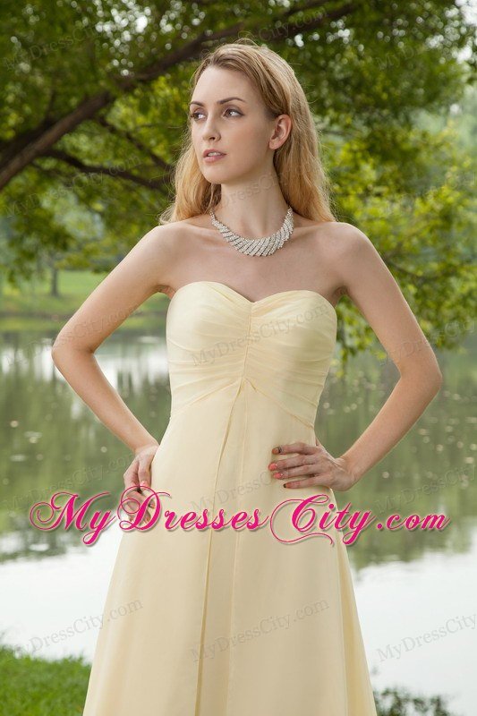 Light Yellow Empire Sweetheart Brush Train Prom Dress with Ruches