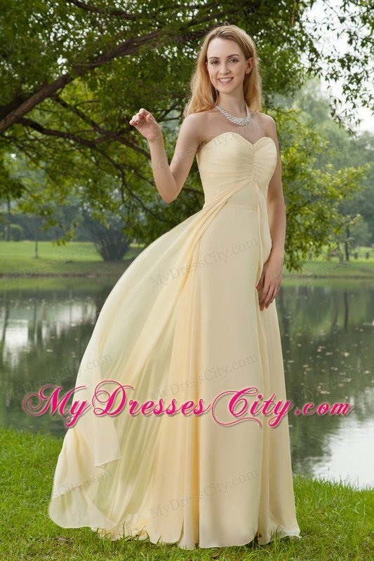 Light Yellow Empire Sweetheart Brush Train Prom Dress with Ruches