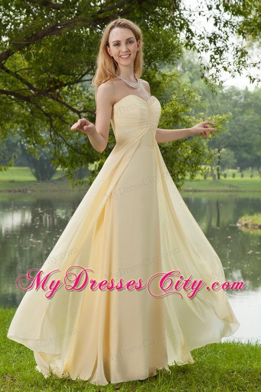 Light Yellow Empire Sweetheart Brush Train Prom Dress with Ruches