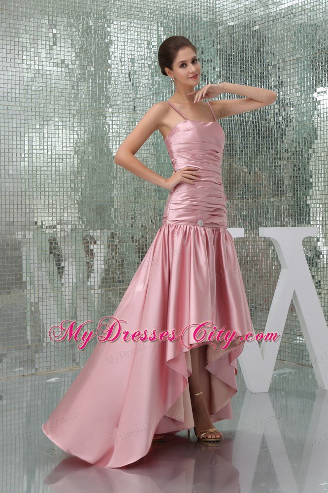 A-line Spaghetti Straps Pink High Low Prom Dress For 2013