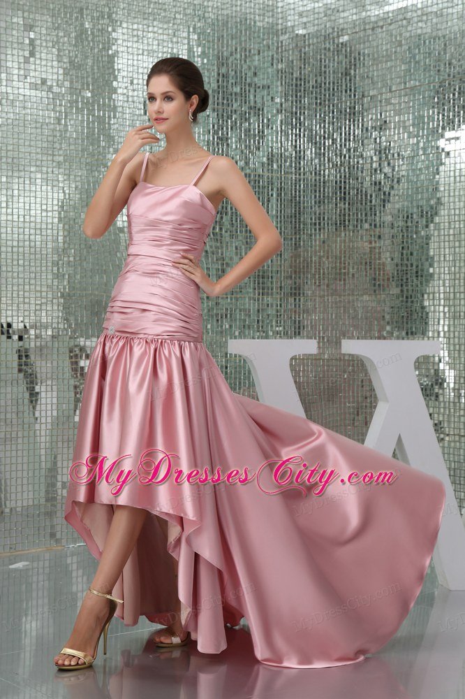 A-line Spaghetti Straps Pink High Low Prom Dress For 2013