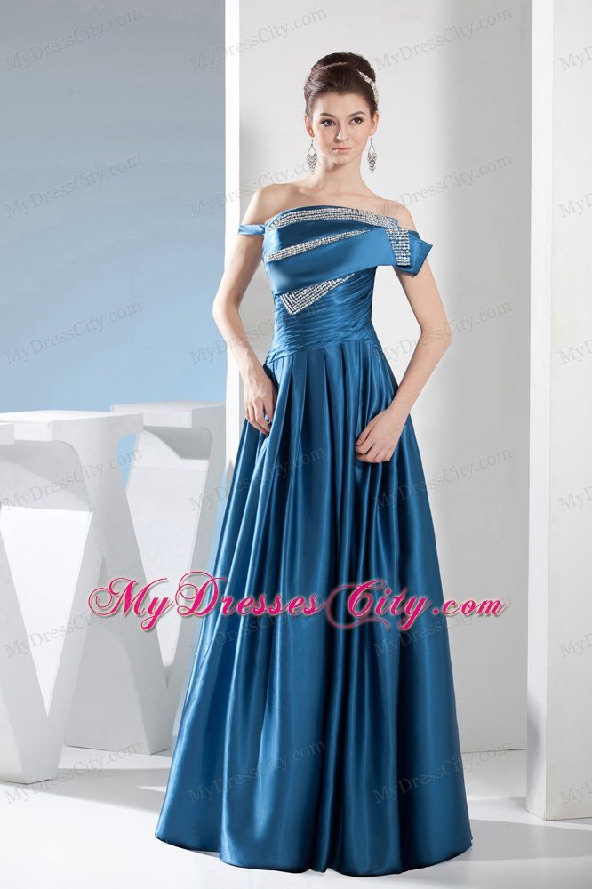 Teal Column Off the Shoulder Prom Dress with Beading for Cheap