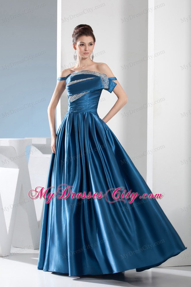 Teal Column Off the Shoulder Prom Dress with Beading for Cheap