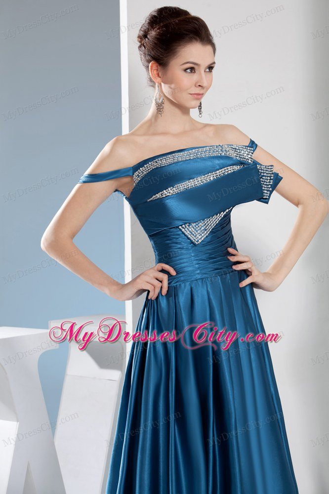 Teal Column Off the Shoulder Prom Dress with Beading for Cheap