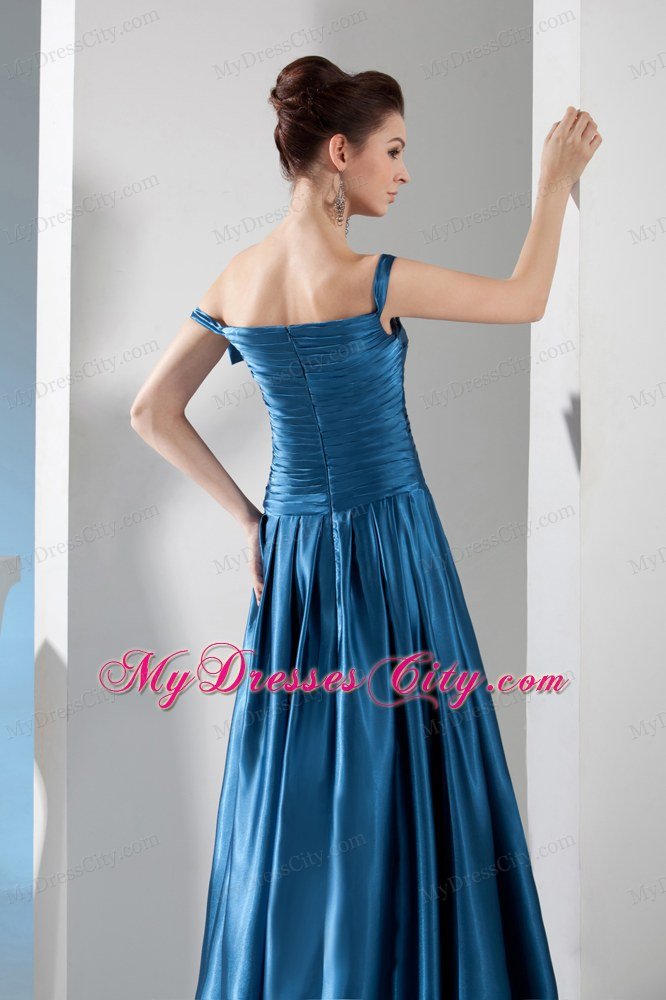 Teal Column Off the Shoulder Prom Dress with Beading for Cheap