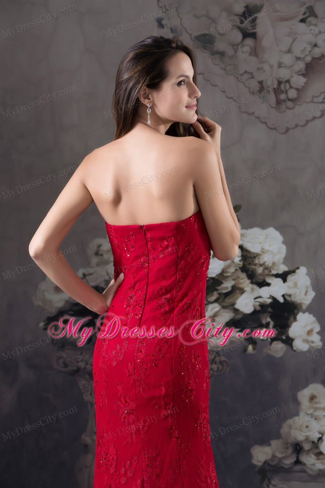 Cheap Mermaid Strapless long Red 2013 Prom Dress with Appliques