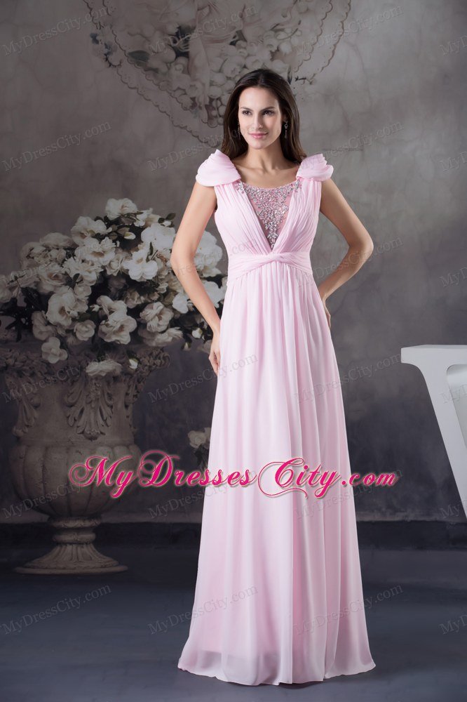 Empire Beaded Scoop Prom Dress with Cap Sleeves for Cheap