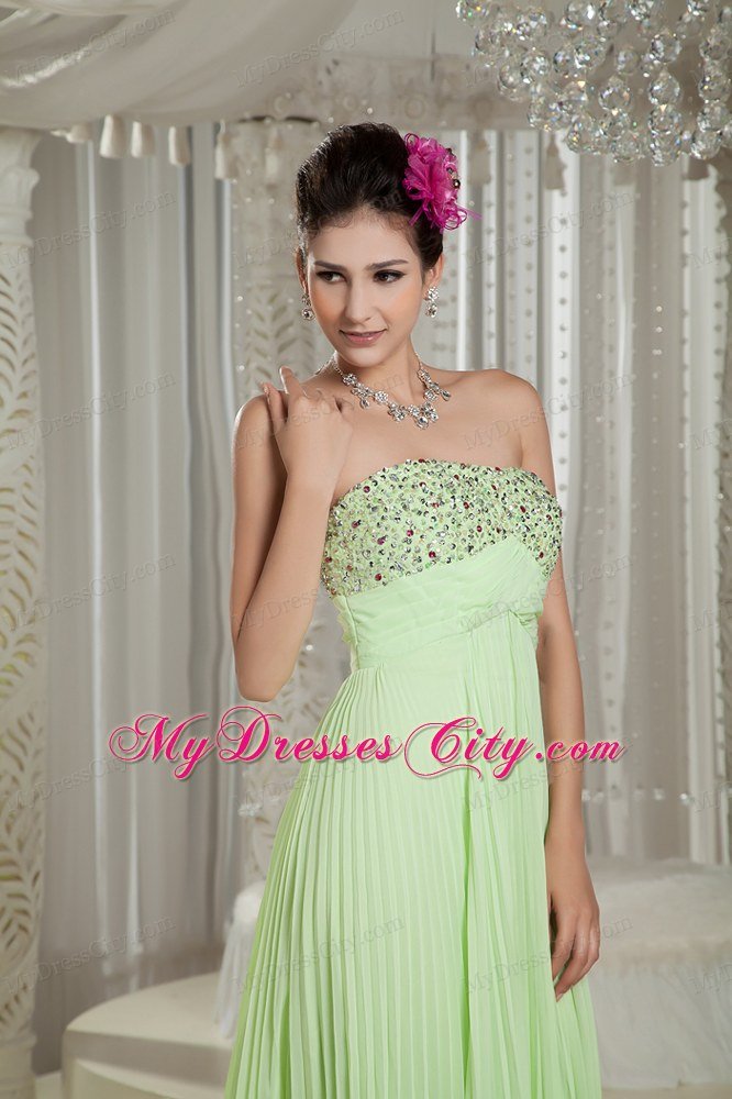 Apple Green Empire Beading Strapless Prom Dress with Train