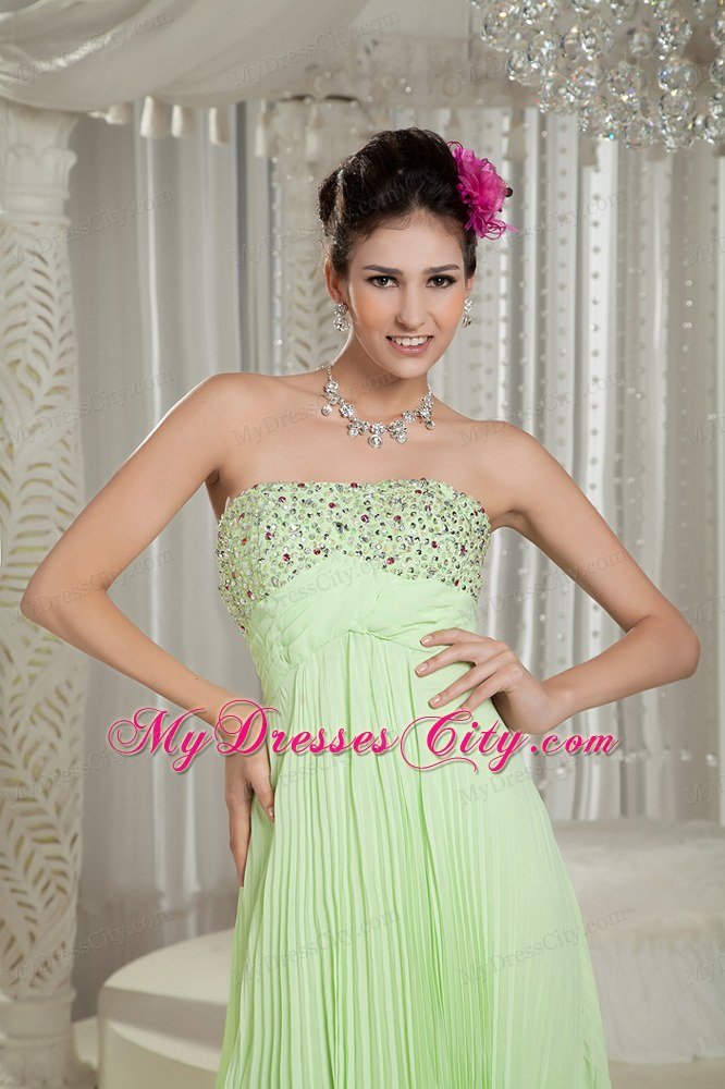 Apple Green Empire Beading Strapless Prom Dress with Train