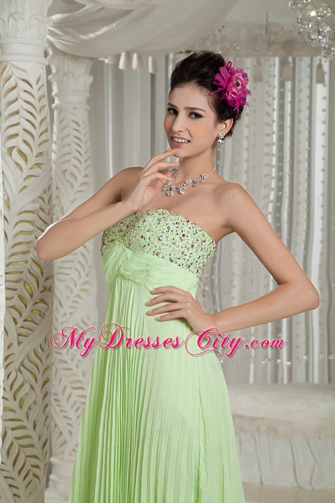 Apple Green Empire Beading Strapless Prom Dress with Train