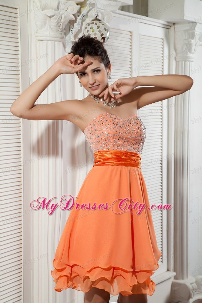 Empire Orange Sweetheart Short Beaded Prom Cocktail Dress