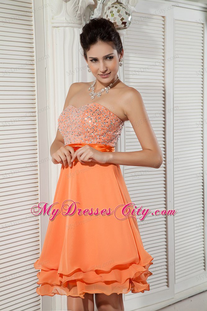 Empire Orange Sweetheart Short Beaded Prom Cocktail Dress