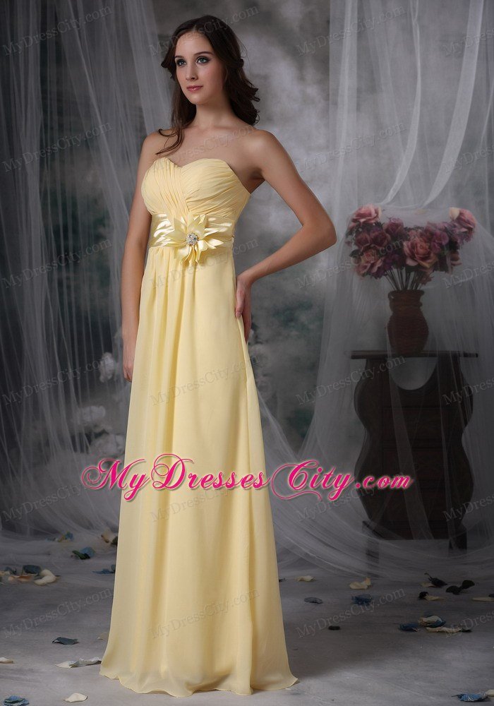 Empire Light Yellow Sweetheart Prom Dresses with Flower