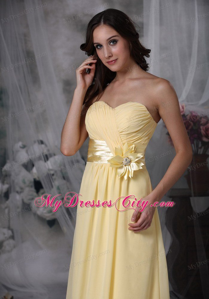 Empire Light Yellow Sweetheart Prom Dresses with Flower