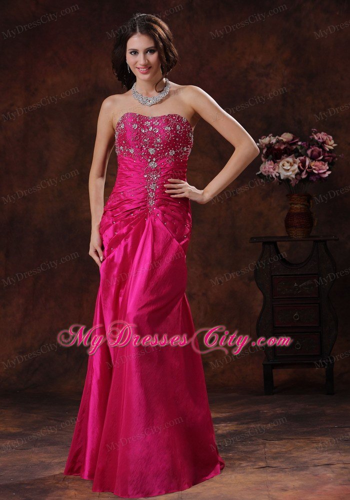 2013 Hot Pink Prom Dress With Beaded Decorate On Taffeta