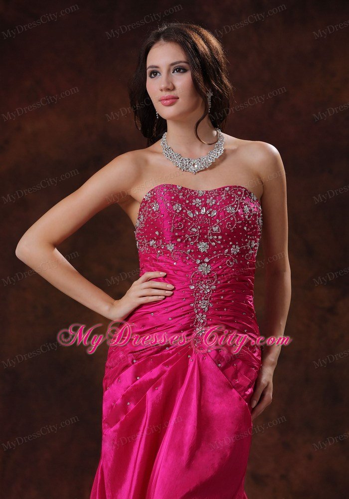 2013 Hot Pink Prom Dress With Beaded Decorate On Taffeta