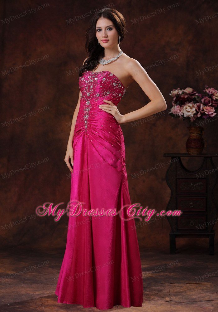 2013 Hot Pink Prom Dress With Beaded Decorate On Taffeta