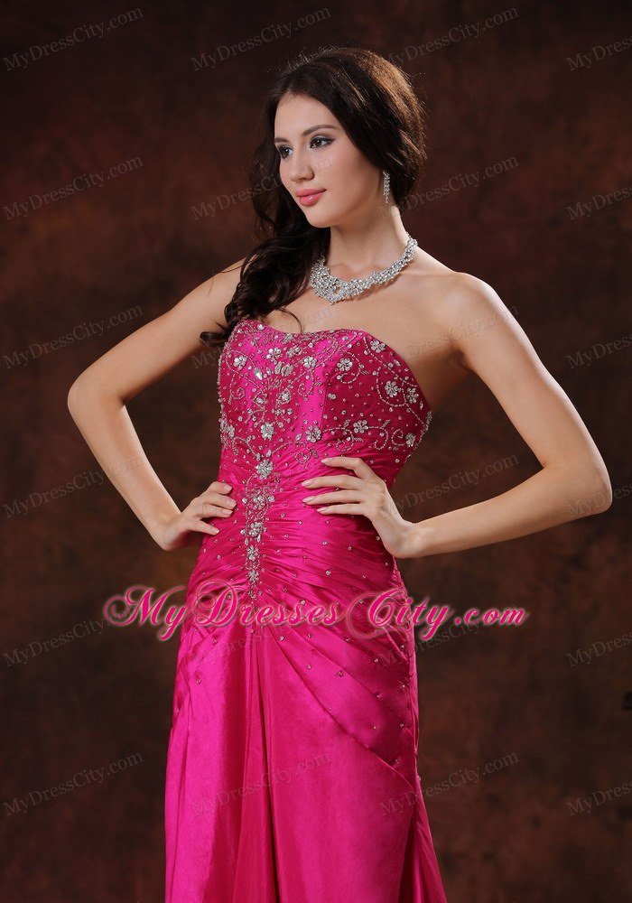 2013 Hot Pink Prom Dress With Beaded Decorate On Taffeta