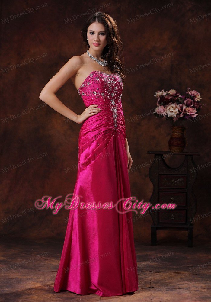 2013 Hot Pink Prom Dress With Beaded Decorate On Taffeta