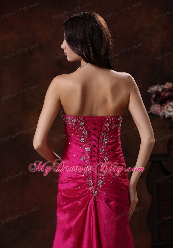 2013 Hot Pink Prom Dress With Beaded Decorate On Taffeta