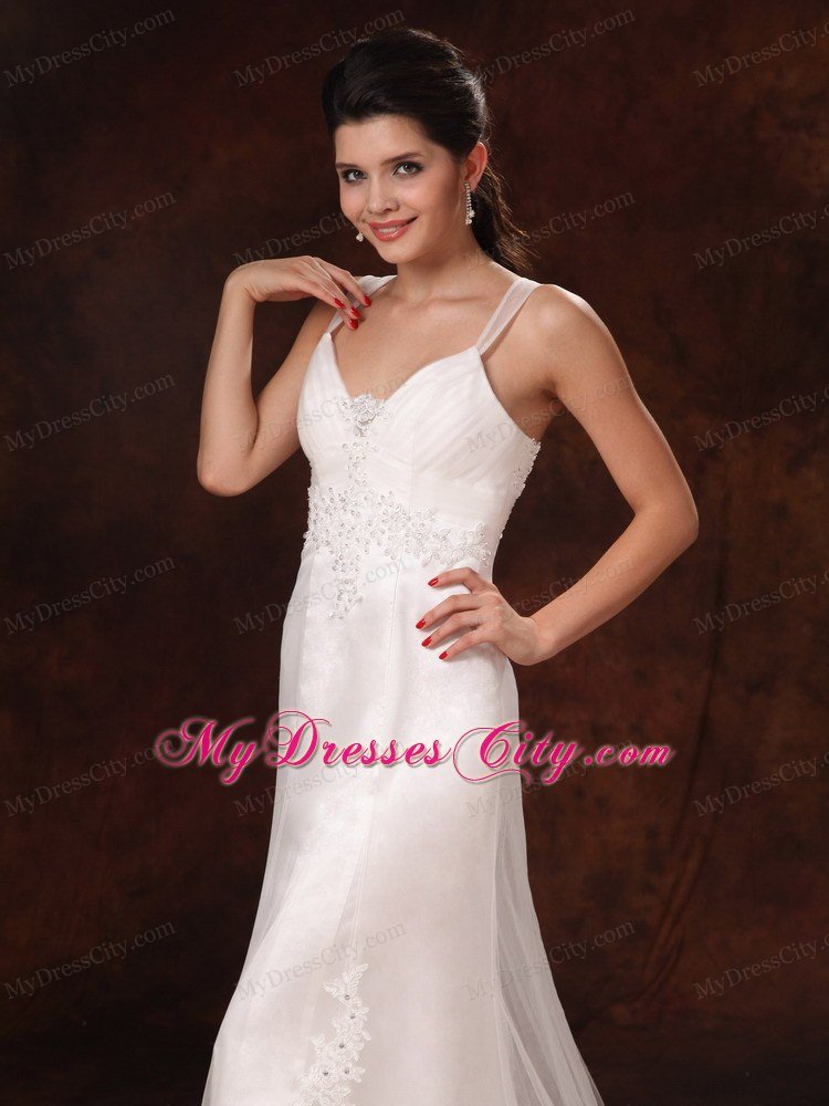 Straps Lace Appliques Slinky Court Train Summer Wedding Dress