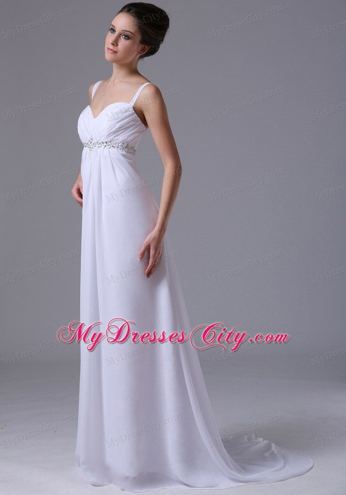 Beaded Waist Empire Chiffon Straps Wedding Dress with Lace-up