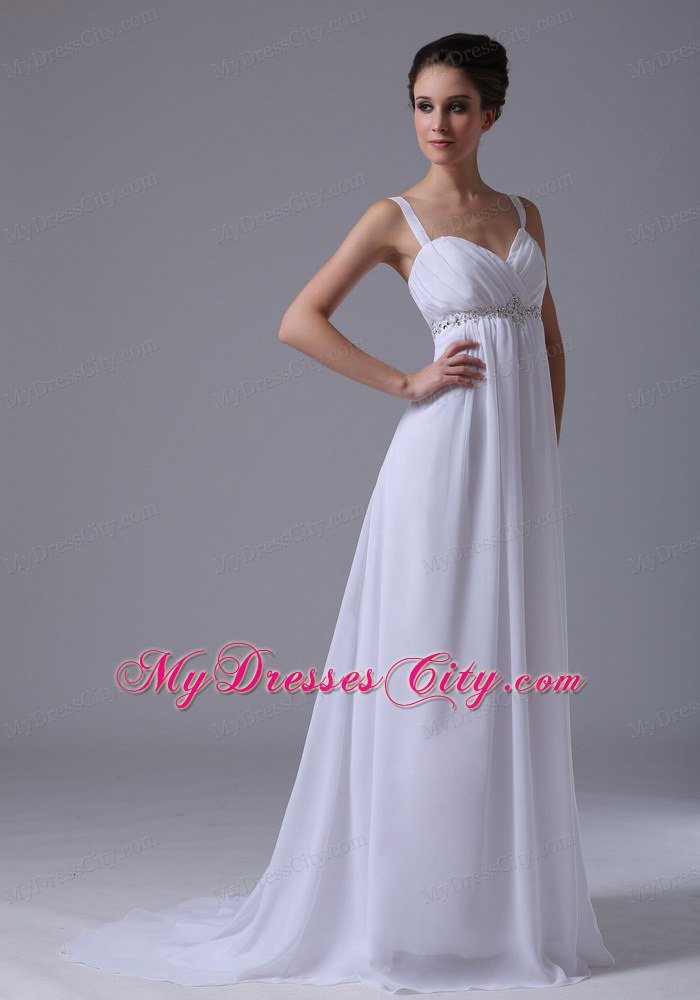 Beaded Waist Empire Chiffon Straps Wedding Dress with Lace-up