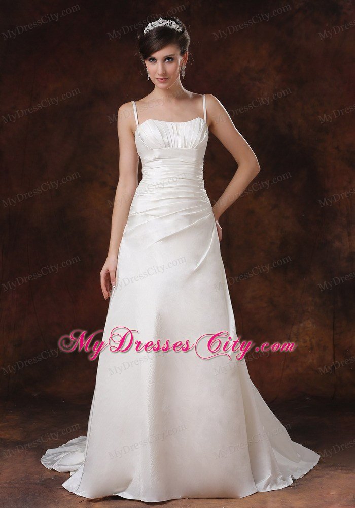 Spaghetti Strap Ruched Taffeta A-Line Garden Wedding Dress