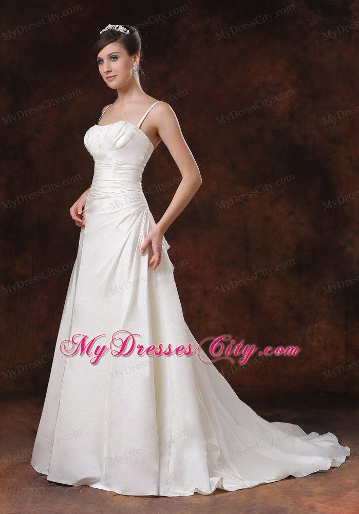 Spaghetti Strap Ruched Taffeta A-Line Garden Wedding Dress