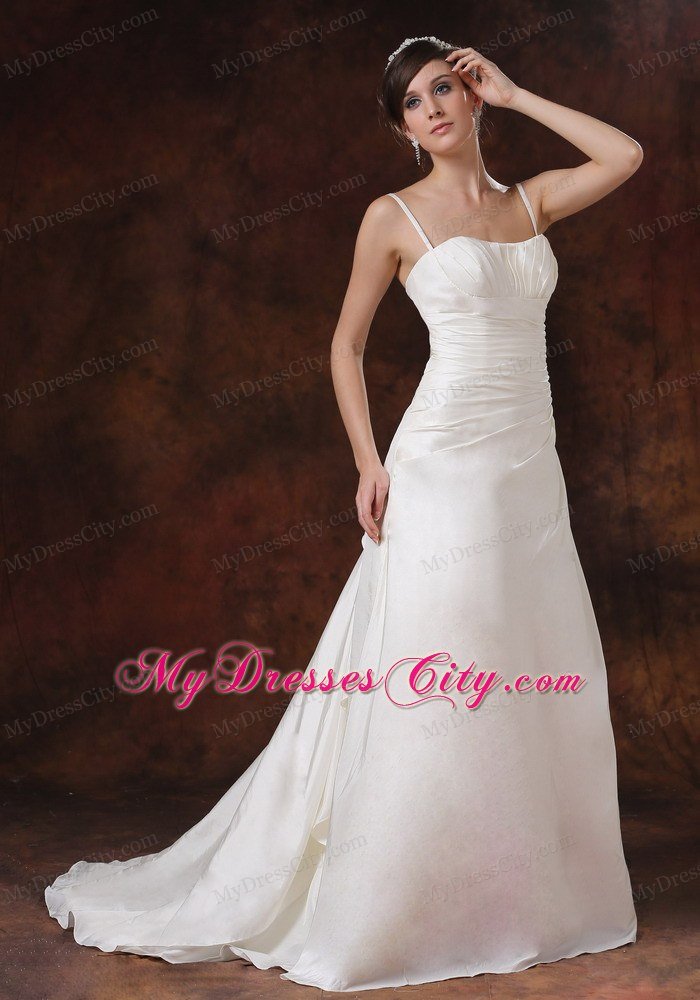 Spaghetti Strap Ruched Taffeta A-Line Garden Wedding Dress