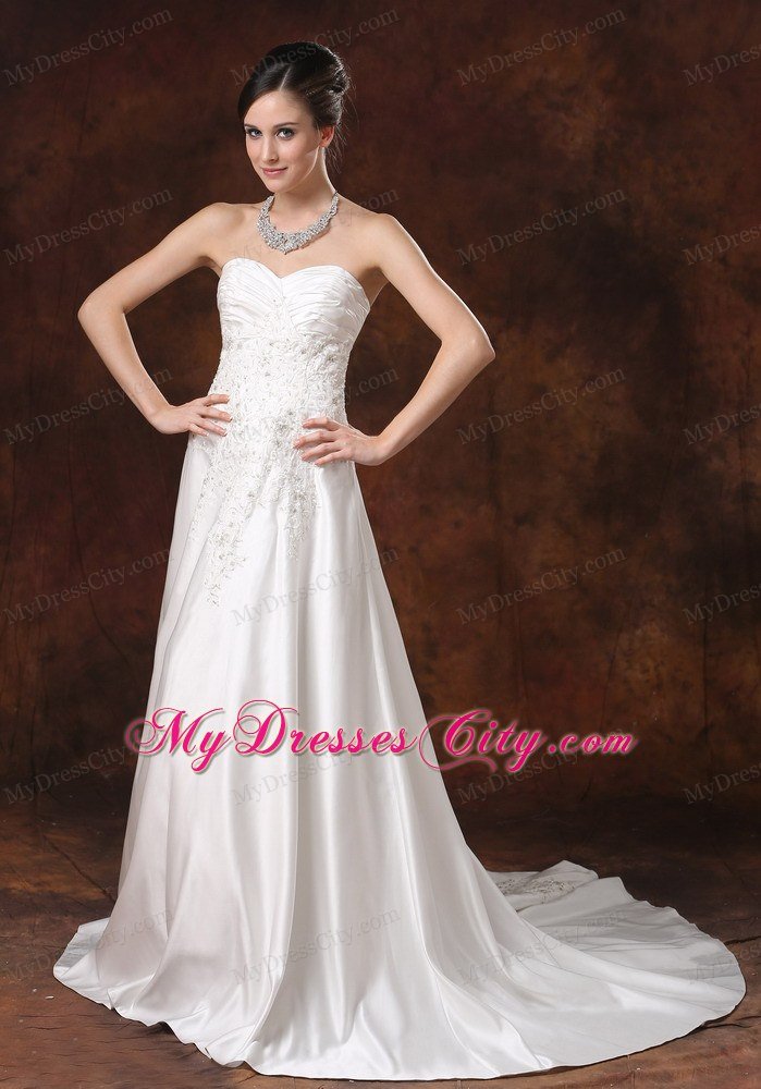 Lace and Beading A-Line Sweetheart Court Train Wedding Dress