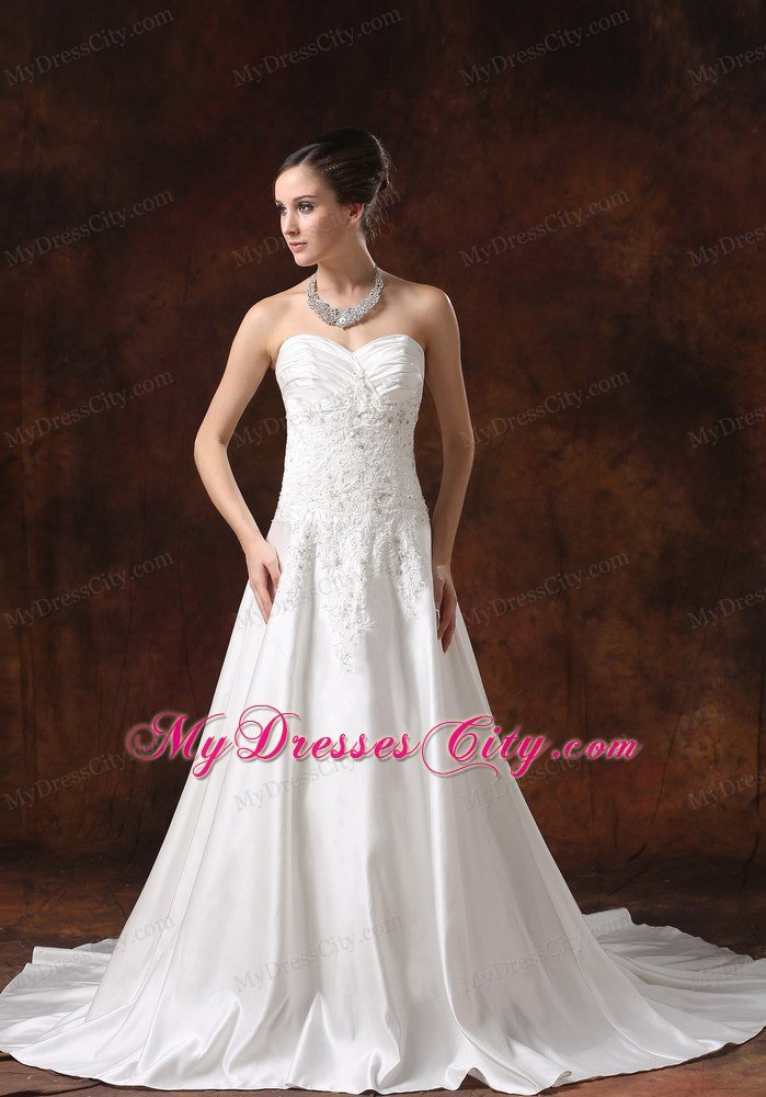 Lace and Beading A-Line Sweetheart Court Train Wedding Dress