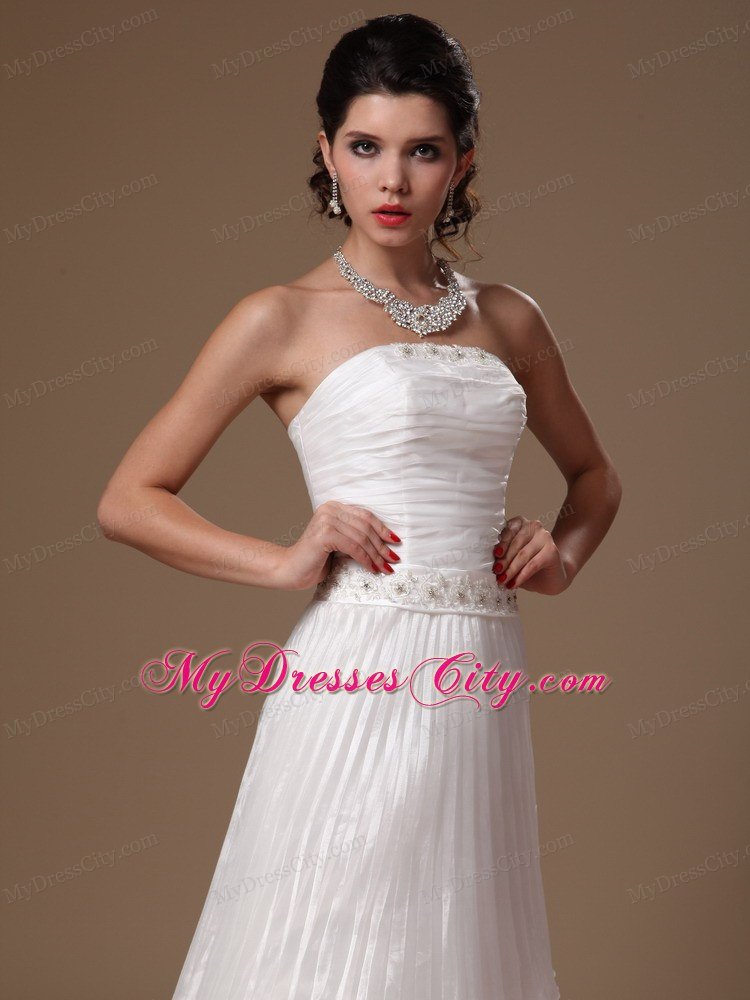 Strapless Beaded Waist A-line Pleated Court Train Bridal Gown