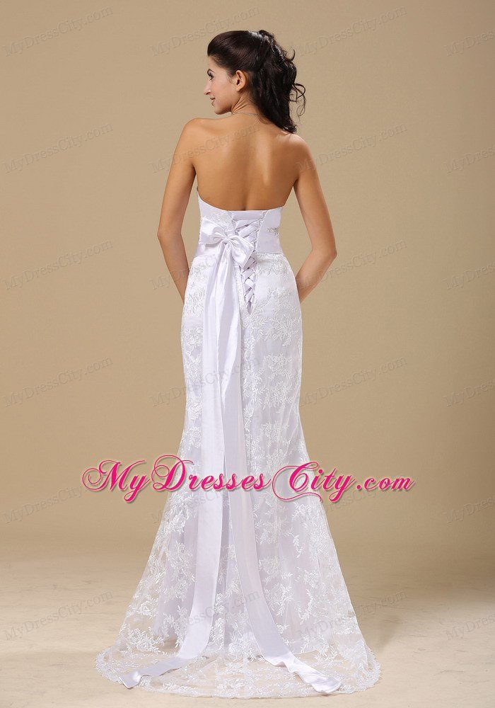 Strapless Column Lace Over Skirt Beaded Waist Wedding Dress