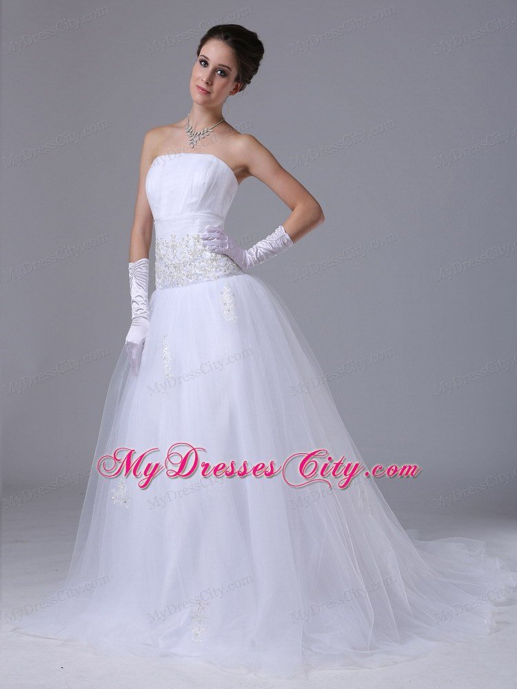 Beaded Decorated Waist Strapless A-Line Outdoor Wedding Dress