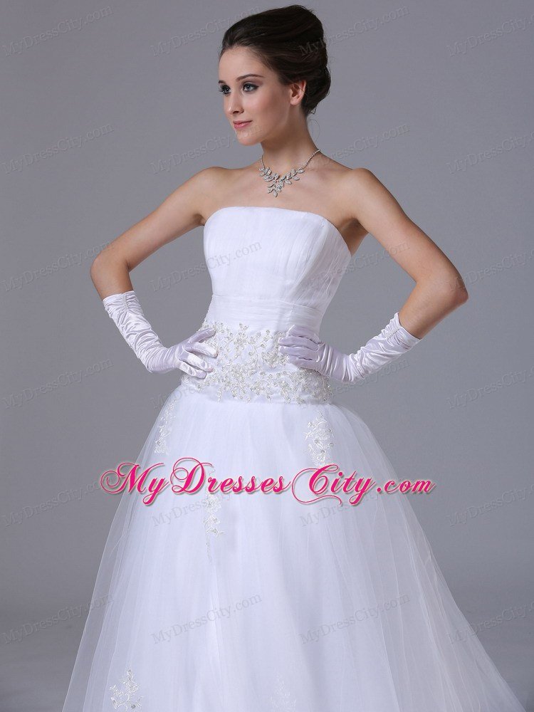 Beaded Decorated Waist Strapless A-Line Outdoor Wedding Dress